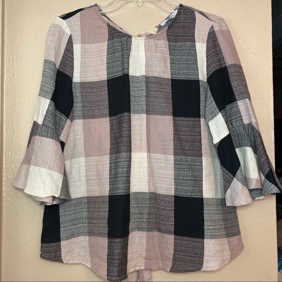 Anthropologie RO & DE Plaid Bell Sleeve Top - Picture 3 of 12